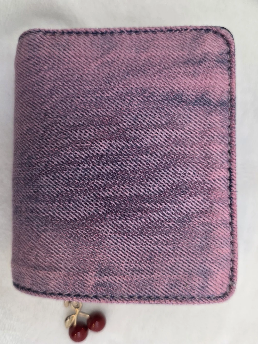 Custom Pink Washed Denim Coach Wallet | Cherry Charm Zip Around Upcycled Bag - Picture 4 of 10